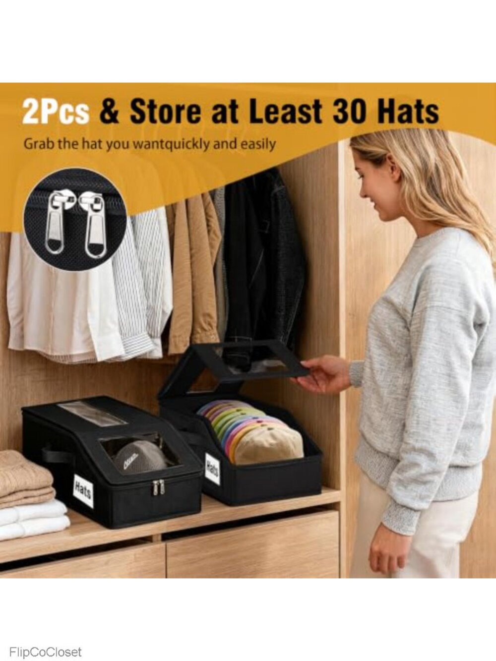 Stackable Hat Organizer, Large Capacity Baseball Cap Storage Box - Picture 2 of 6